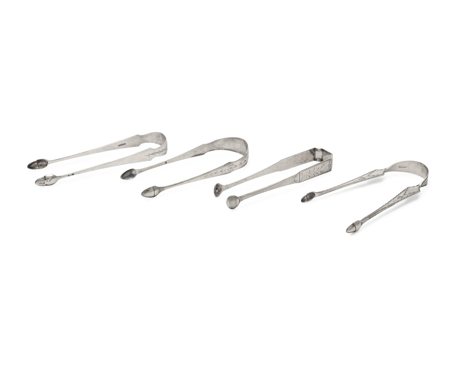 A Group of Four Federal Bright-Cut Silver Sugar Tongs