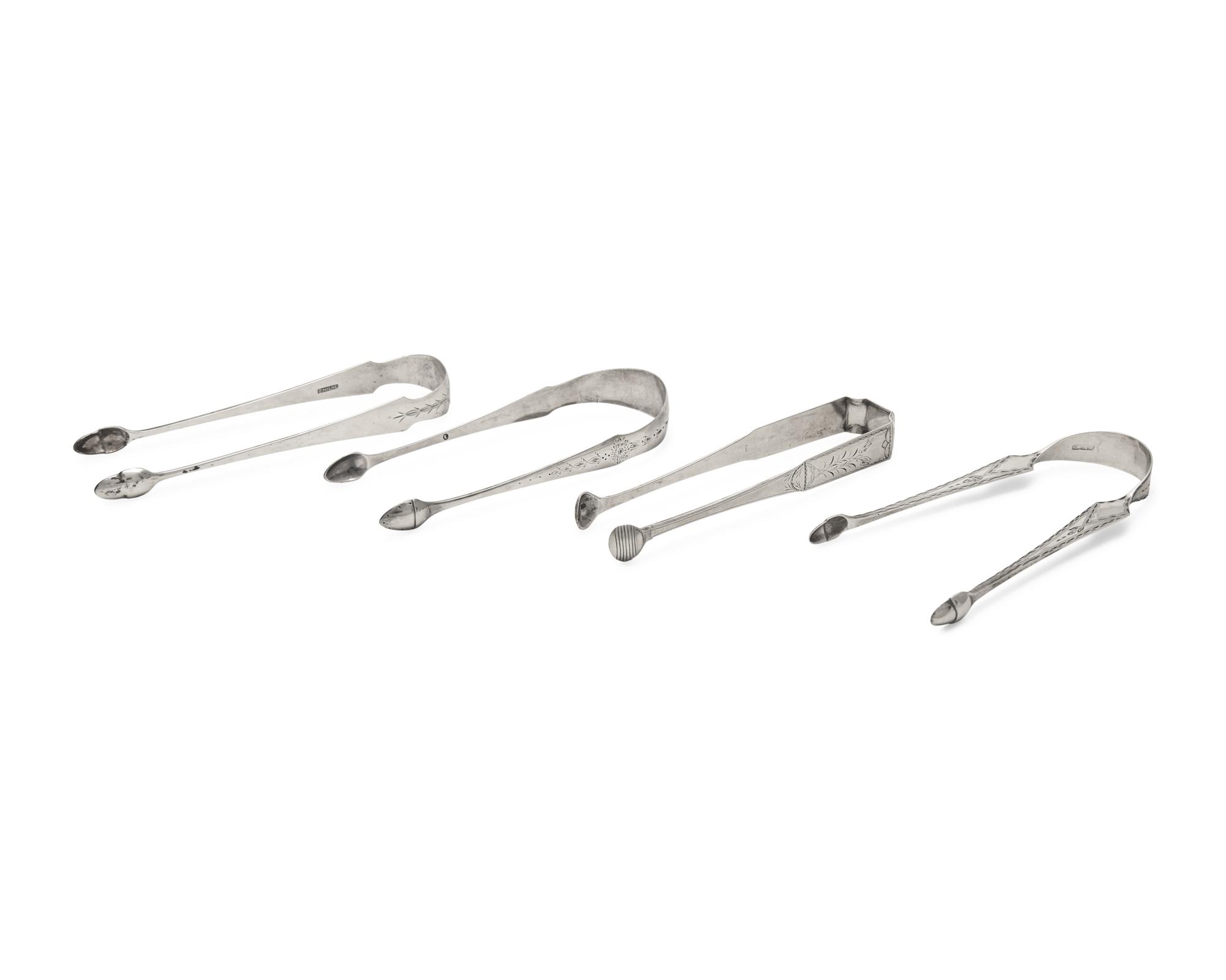 A Group of Four Federal Bright-Cut Silver Sugar Tongs