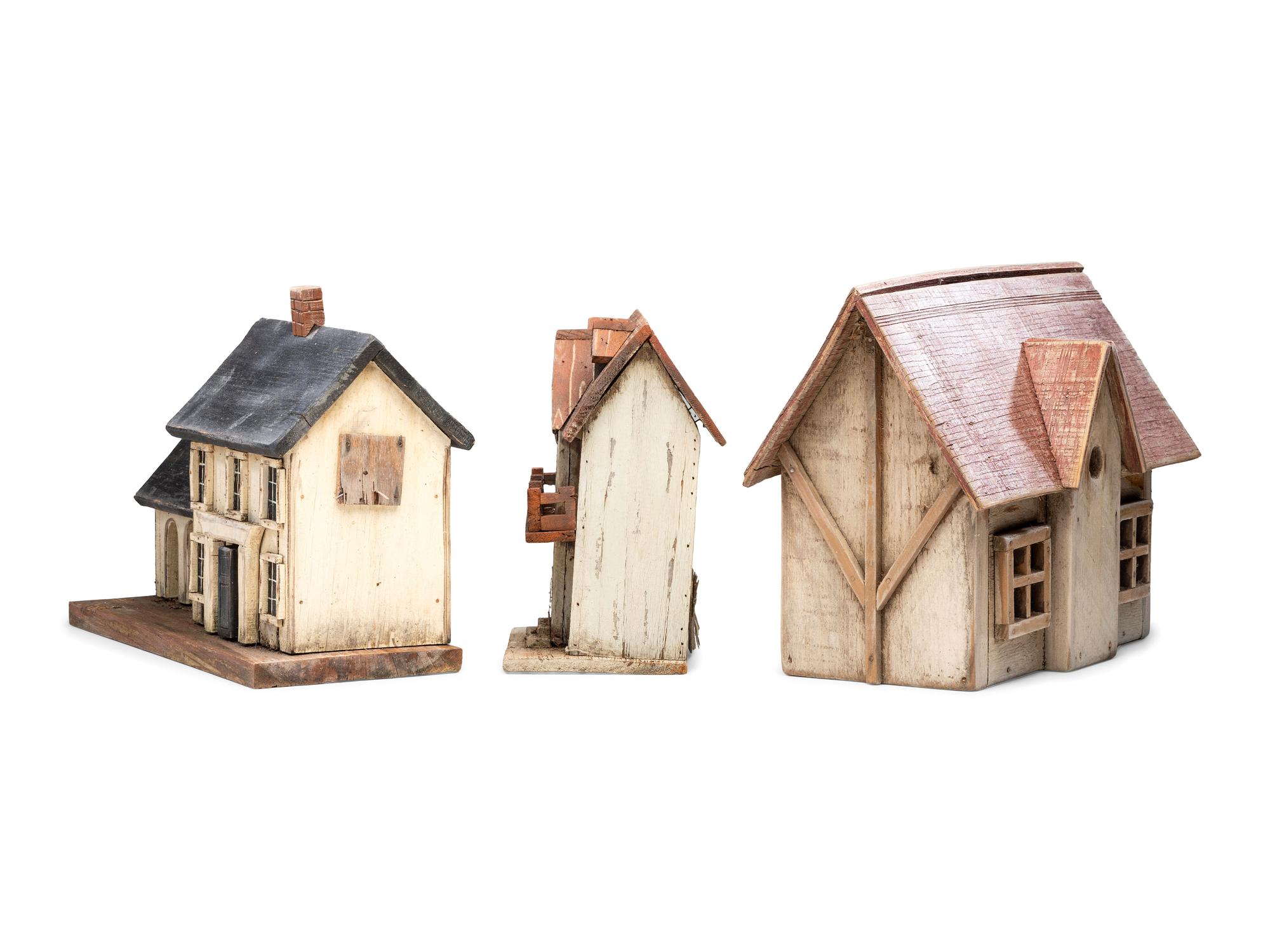 Three Paint Decorated Wood Birdhouses, Including an Artist Signed Example