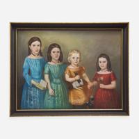 American School 19th century; Portrait of Four Children with Pet Rabbit