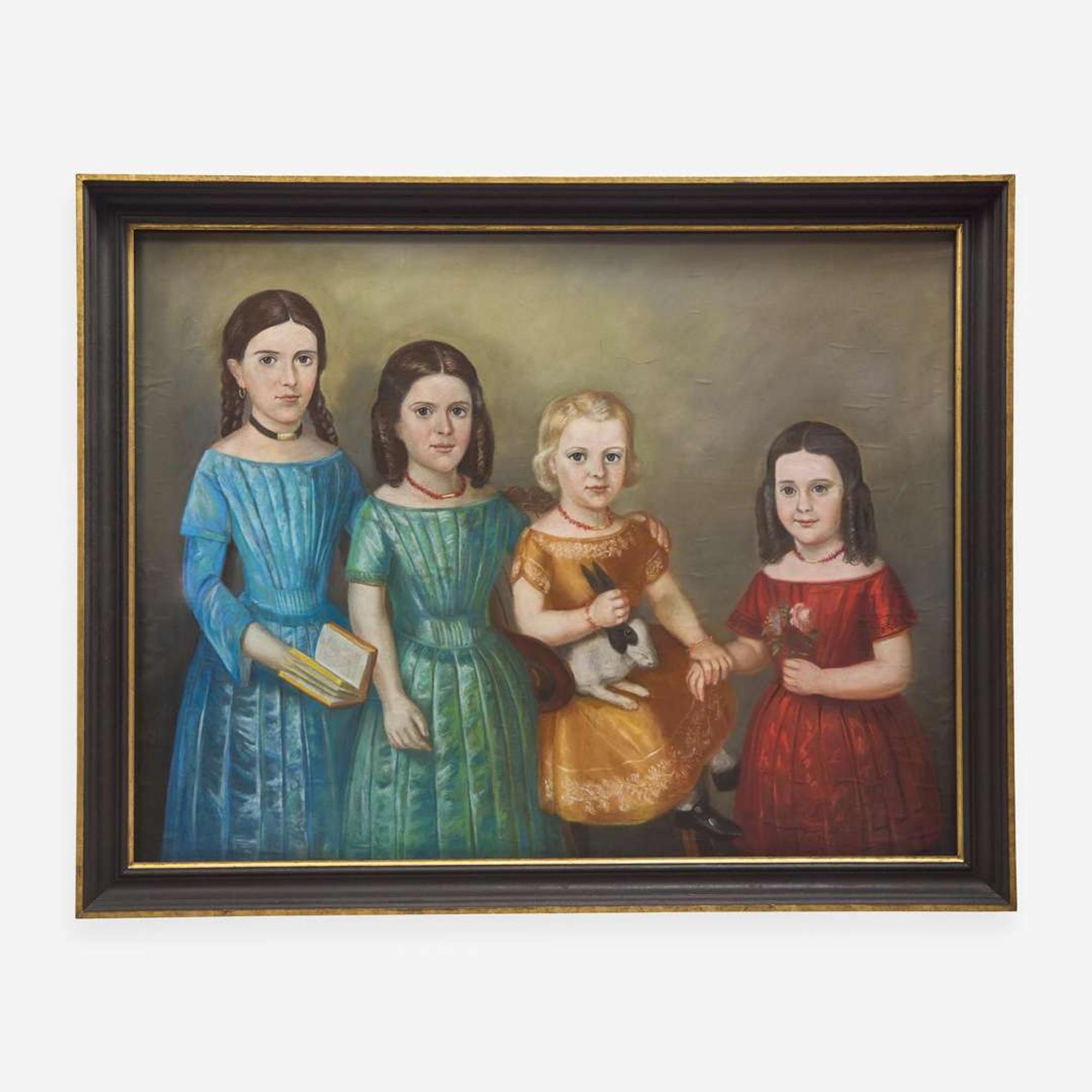 American School 19th century; Portrait of Four Children with Pet Rabbit