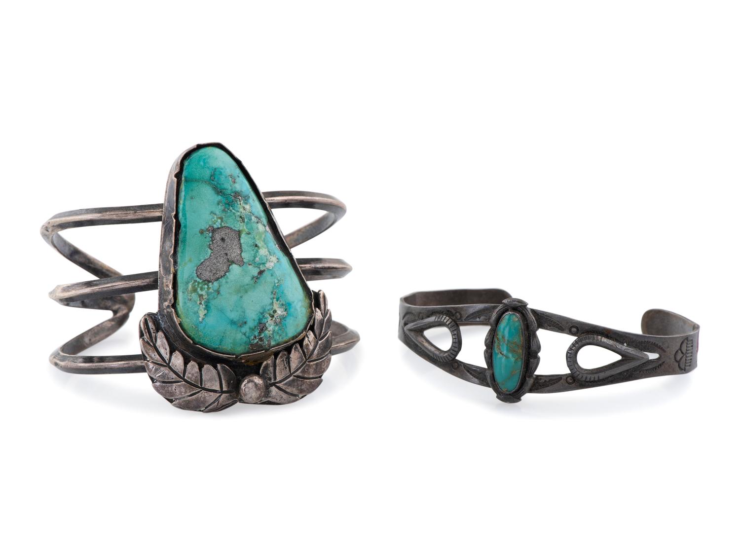 Navajo Silver and Turquoise Cuff Bracelets