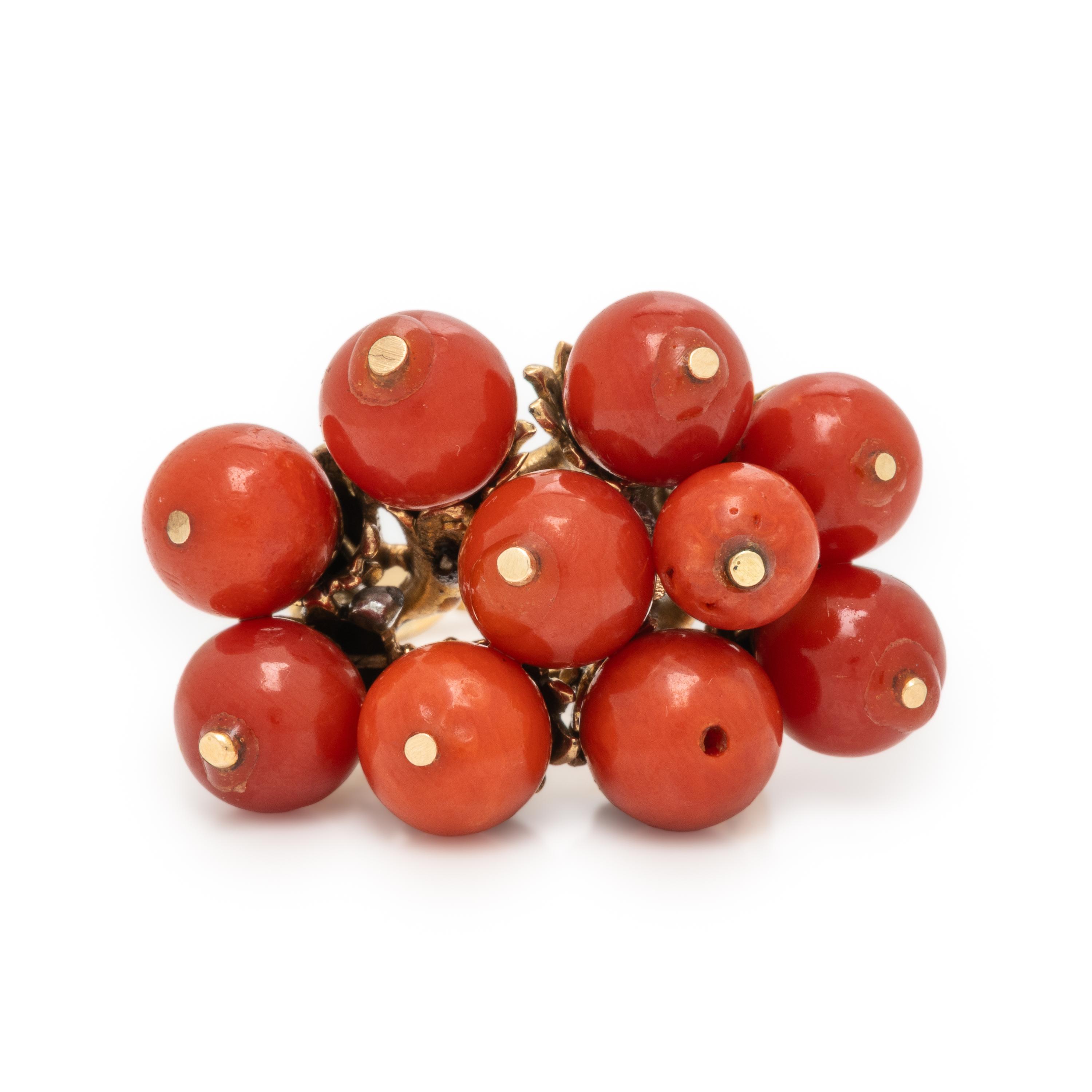 Coral and Yellow Gold Ring