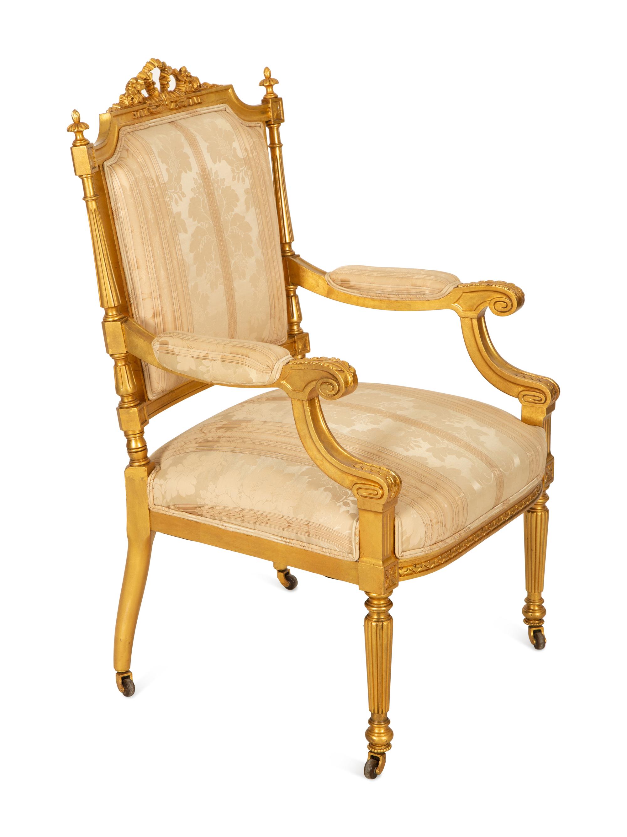 A Louis XVI Style Giltwood Armchair
