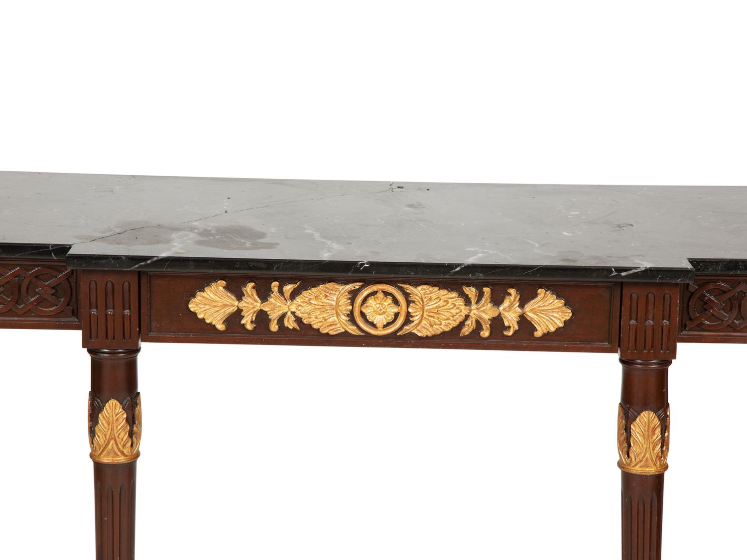 A Louis XVI Style Parcel Gilt Mahogany Marble-Top Console Table