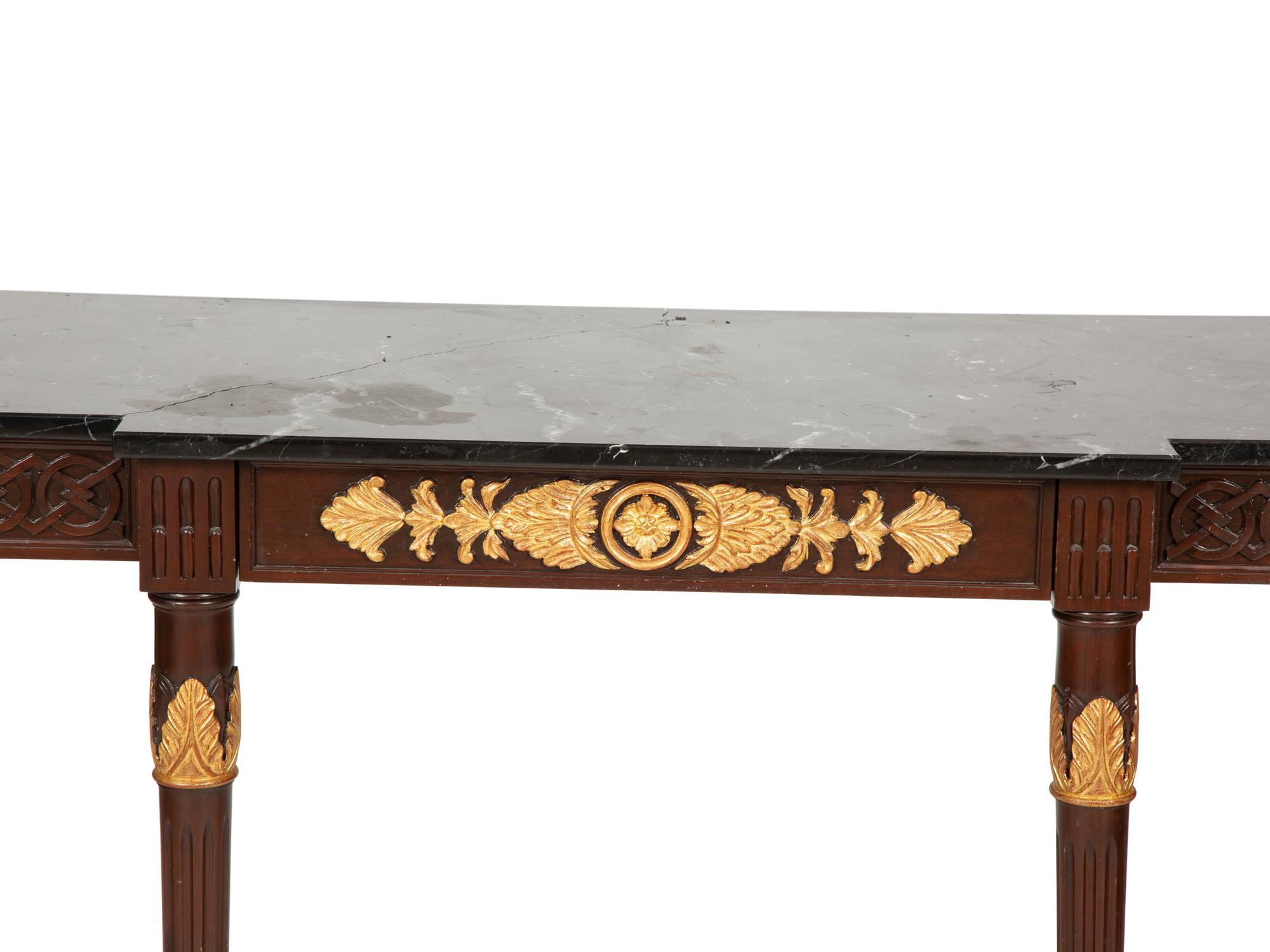 A Louis XVI Style Parcel Gilt Mahogany Marble-Top Console Table