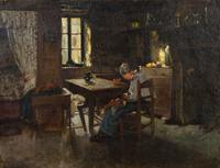 Attributed to Jozef Israëls, (Dutch, 1824-1911), Woman Sewing