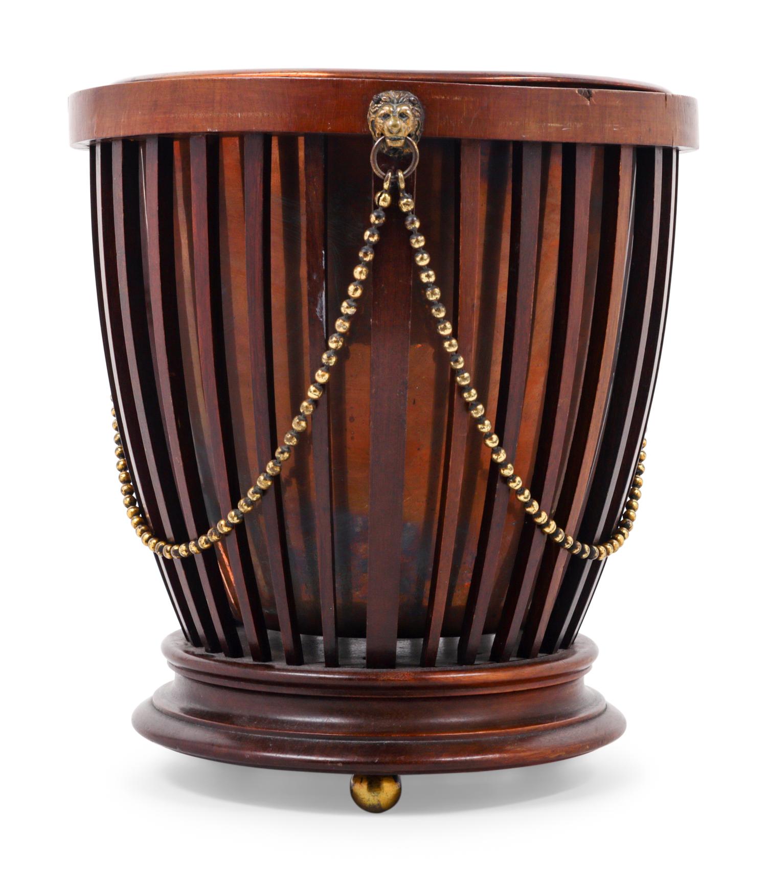 An English Brass Mounted Mahogany Pail-Form Jardinière