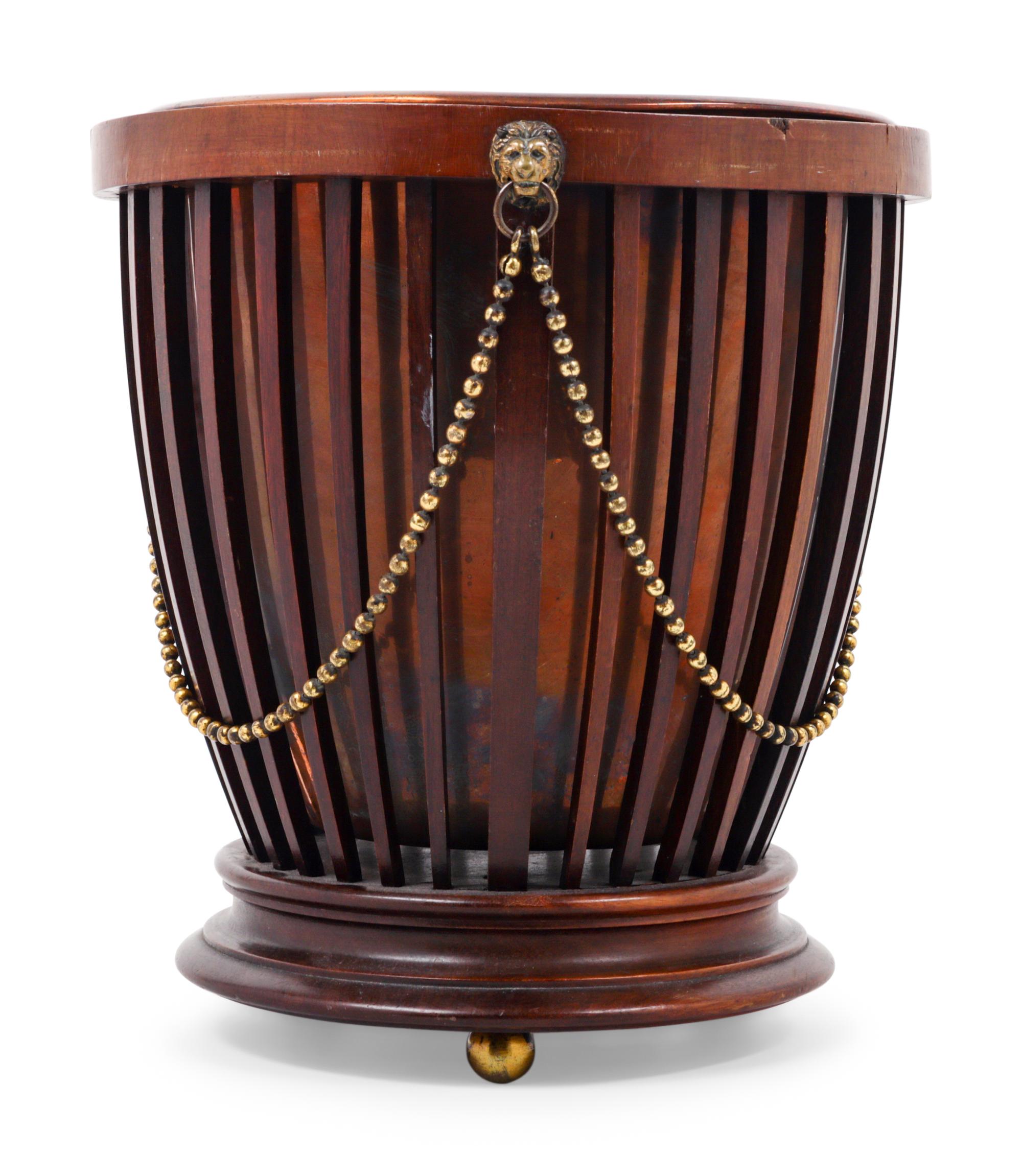 An English Brass Mounted Mahogany Pail-Form Jardinière