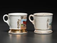 Two Shaving Mugs Depicting Open Touring Automobiles