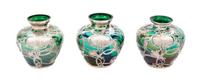 Three Silver Overlay Glass Vases Height 2 3/4 inches.