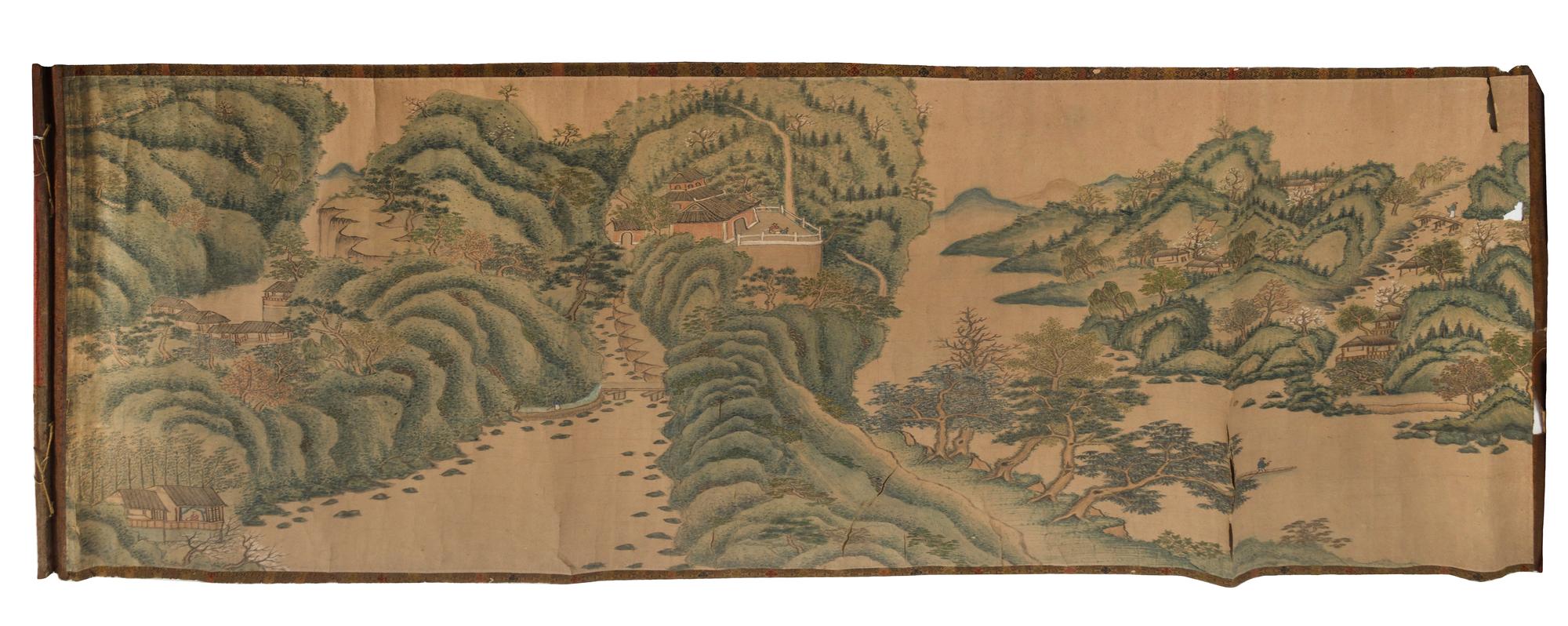 Three Ink and Color Paintings on Paper Scrolls