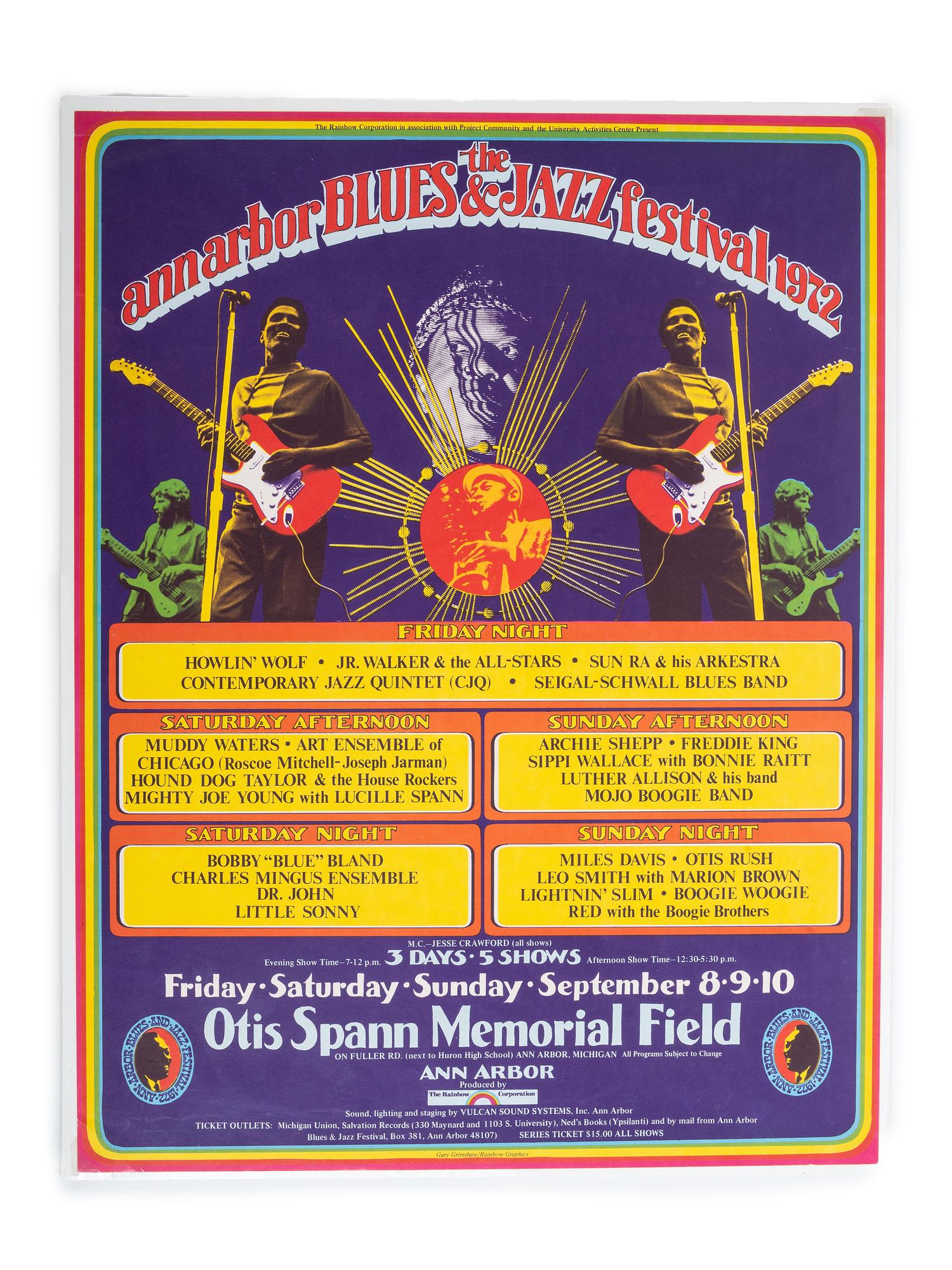 [MUSIC]. A group of 2 posters from the 1970 and 1972 Ann Arbor Blues and Jazz Festivals featuring performances by Jr. Walker & the All Stars and Miles Davis.