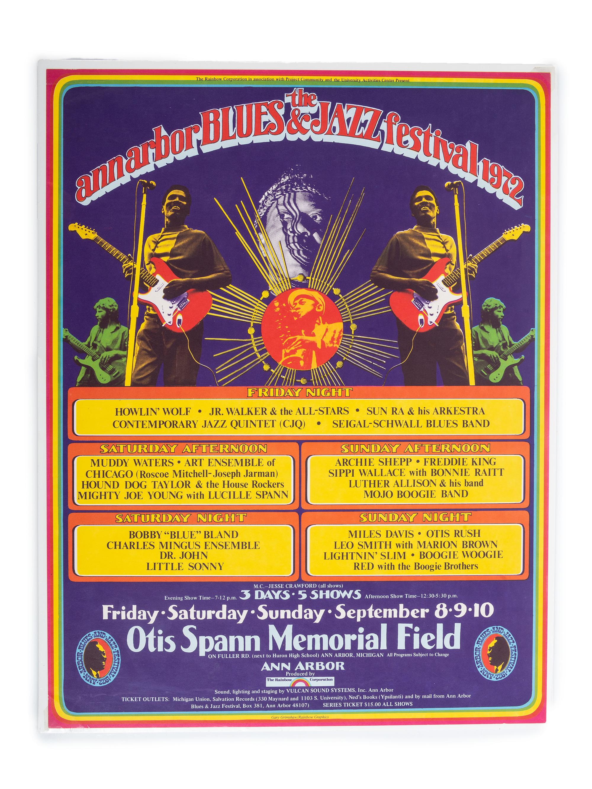 [MUSIC]. A group of 2 posters from the 1970 and 1972 Ann Arbor Blues and Jazz Festivals featuring performances by Jr. Walker & the All Stars and Miles Davis.