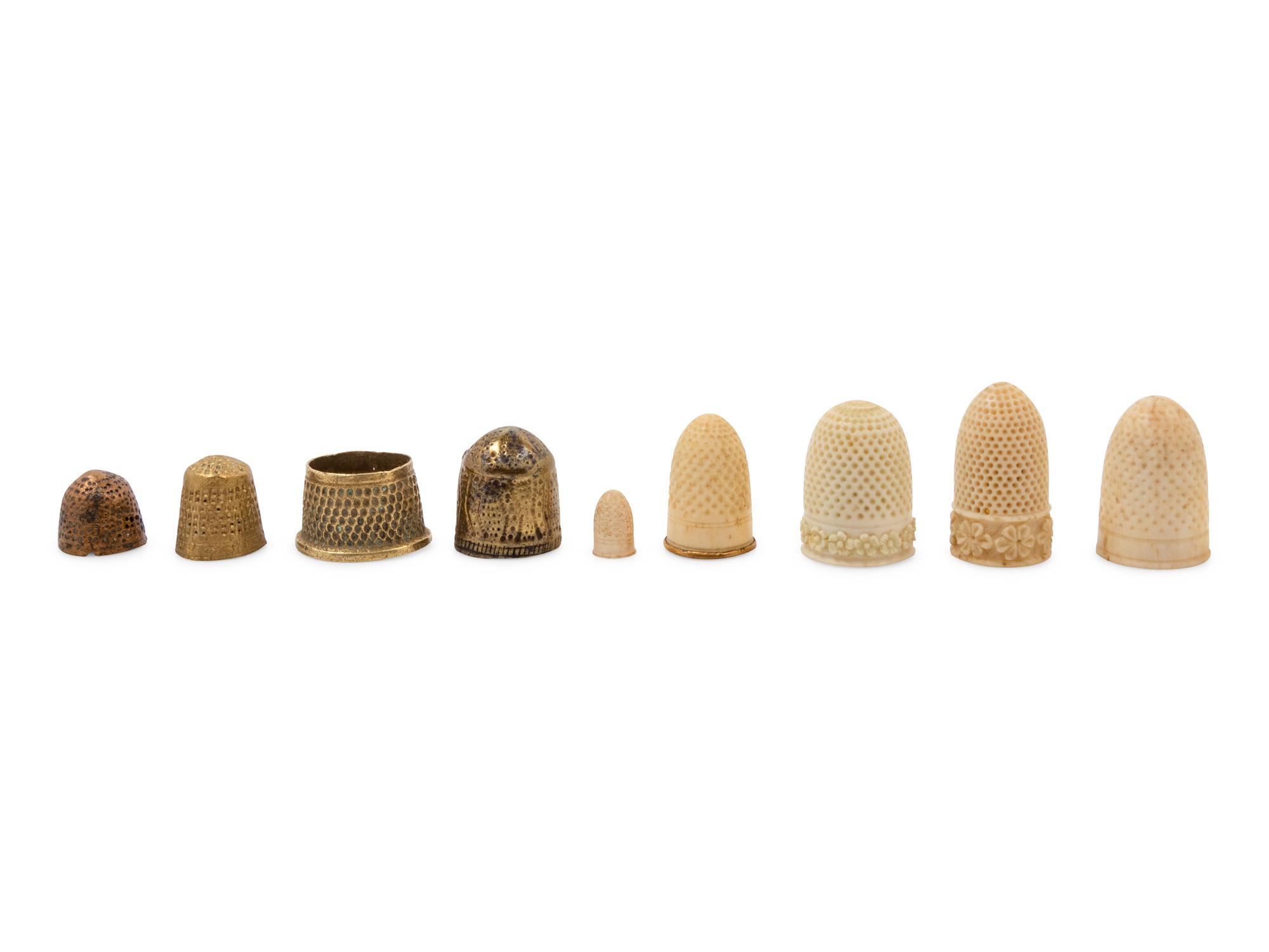 Nine Continental Carved and Mixed Metal Thimbles — 18th Century and Later