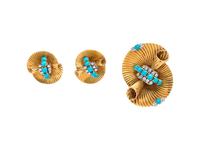 Cartier, Retro, Diamond and Turquoise Demi-Parure