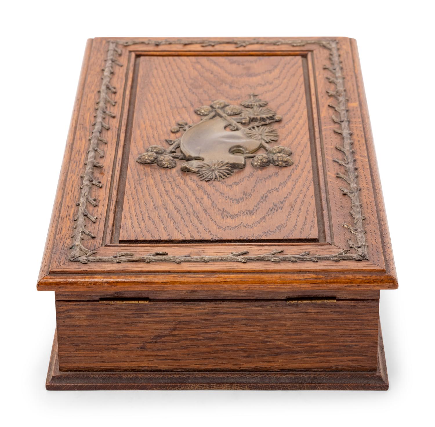 A Black Forest Gilt Metal Mounted Oak Box