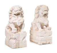 A Pair of Chinese Carved Marble Buddhistic Lions