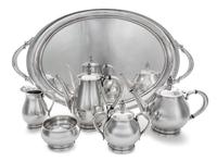 An American Silver Tea and Coffee Service, International Silver Co., Meriden, CT, Royal Danish pattern, comprising a coffee pot, a teap