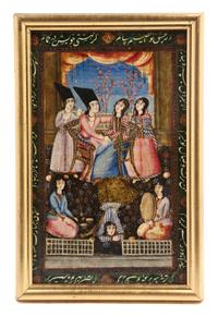 A Persian Lacquered Painting on Board, Height of board 15 x width 9 1/4 inches.