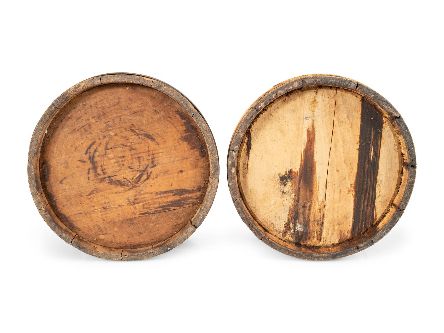 Two Lidded Firkins with Swing Handles