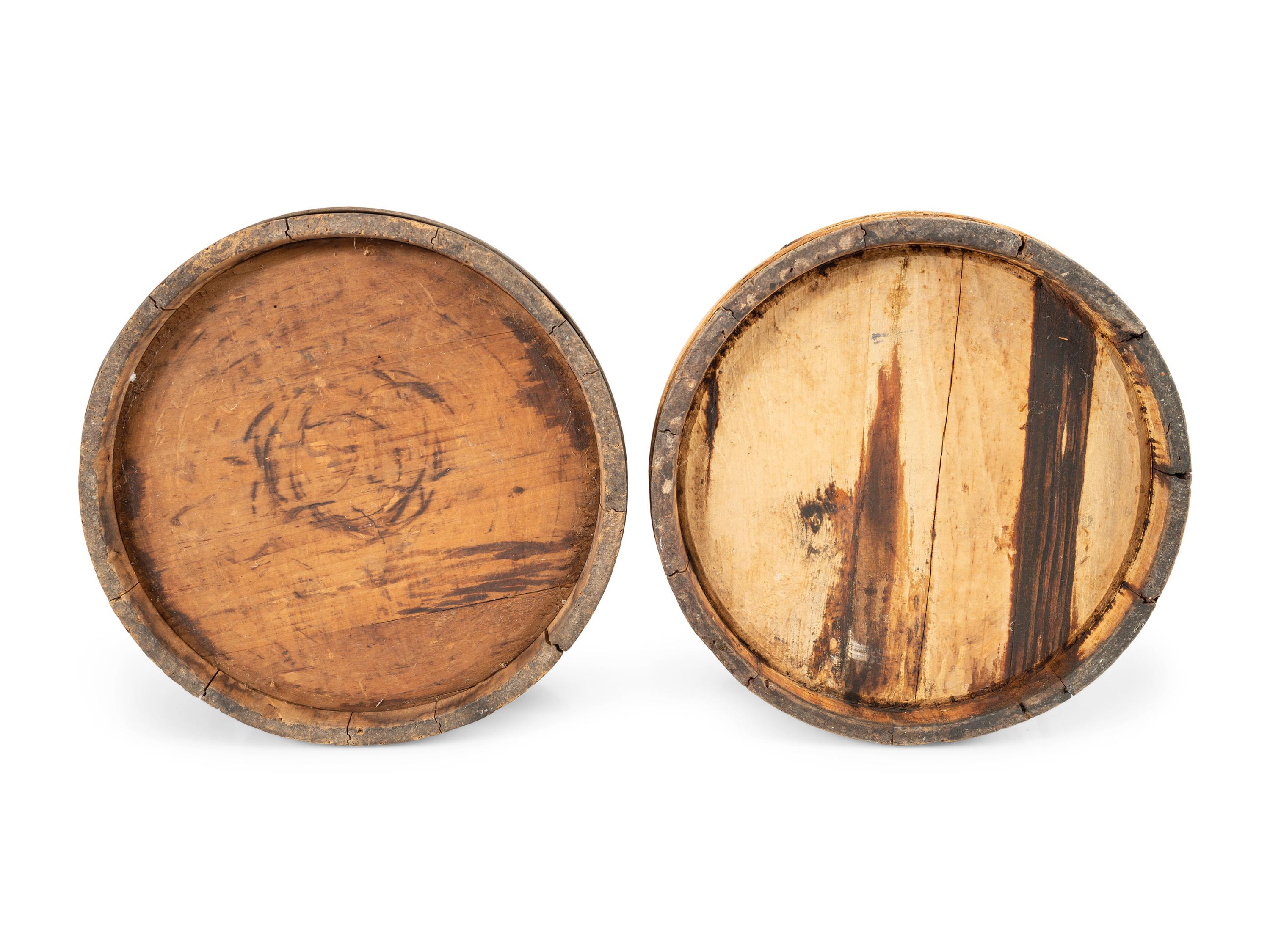 Two Lidded Firkins with Swing Handles