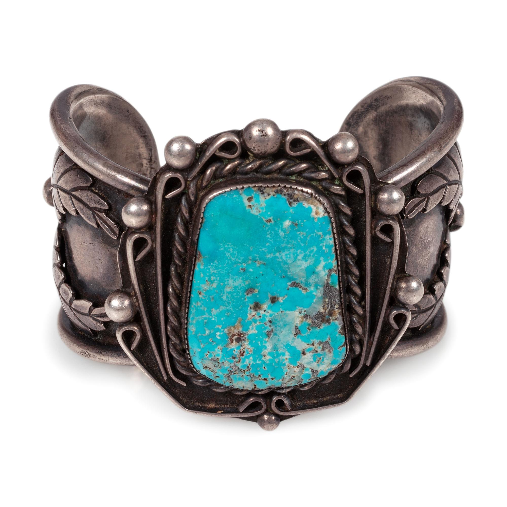 A Navajo Silver and Turquoise Cuff Bracelet