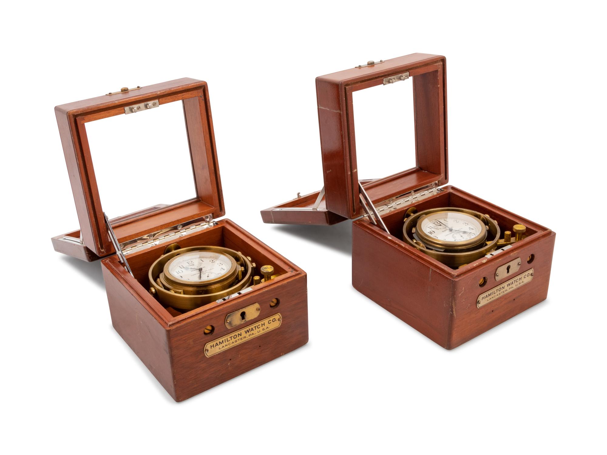 A Pair of American Mahogany Cased Two-Day Ship's Chronometers