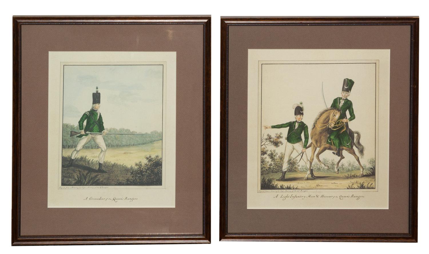 [PRINTS] A group of three modern 20th centruy reproductions after drawings by Captain Murray of the Queen's Ranger.