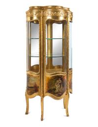 A Vernis Martin Decorated Giltwood Vitrine