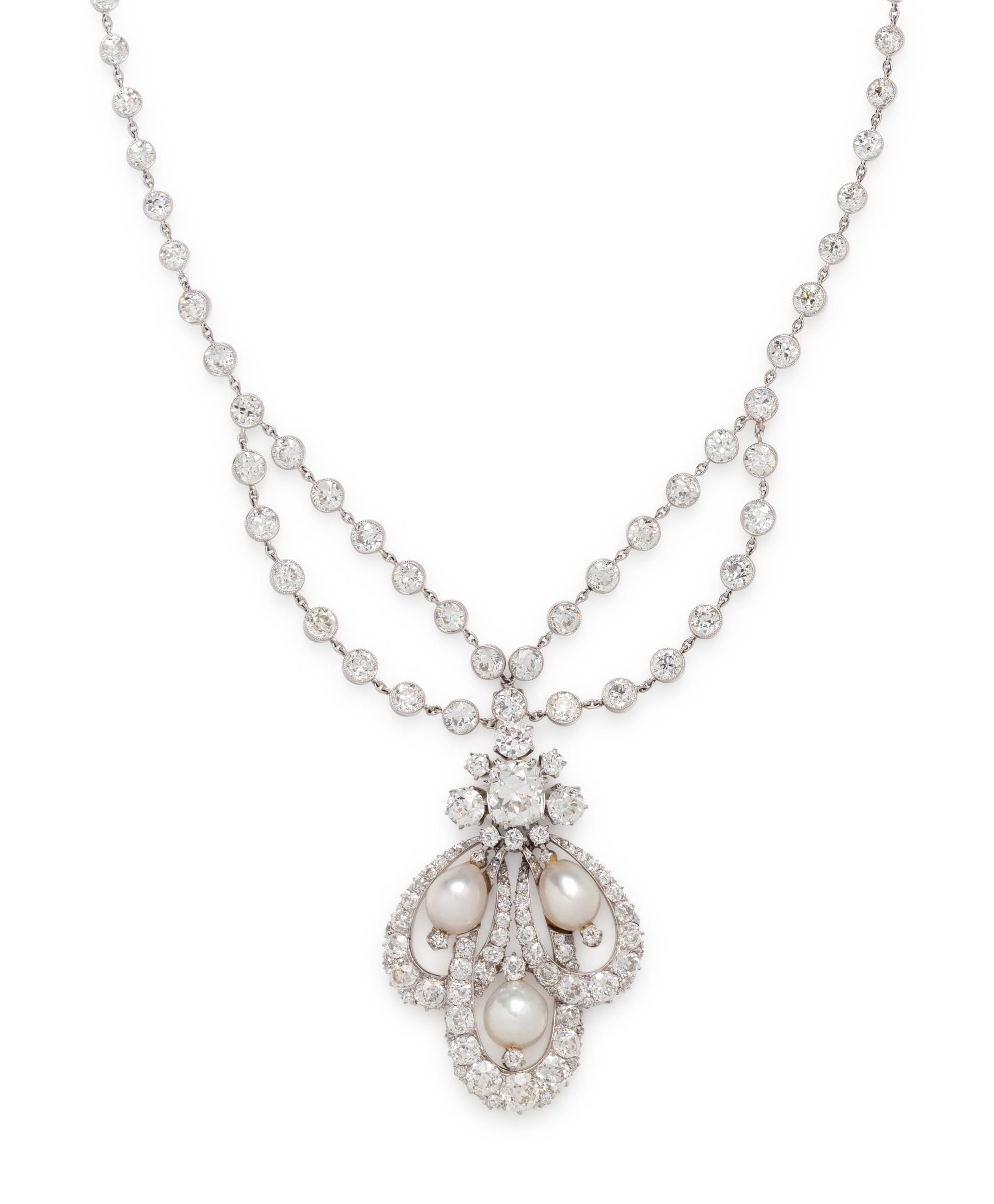 ANTIQUE, DIAMOND AND NATURAL PEARL NECKLACE