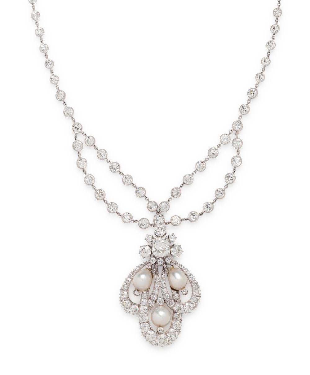 <div>ANTIQUE, DIAMOND AND NATURAL PEARL NECKLACE</div>