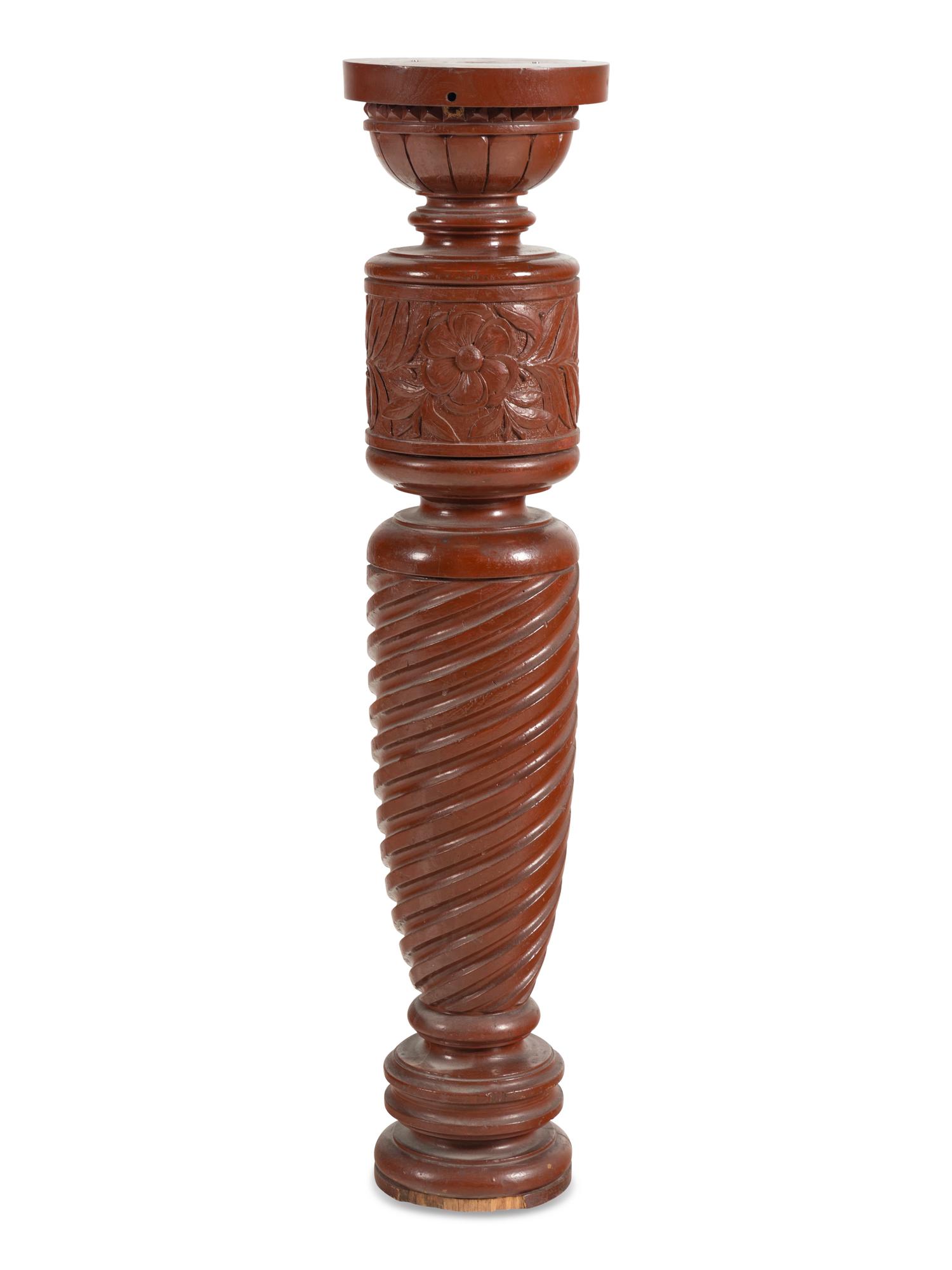 A South Asian Carved and Red-Painted Wood Pedestal