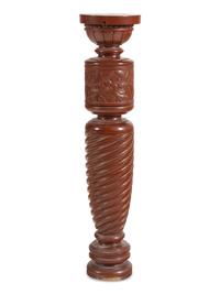 A South Asian Carved and Red-Painted Wood Pedestal