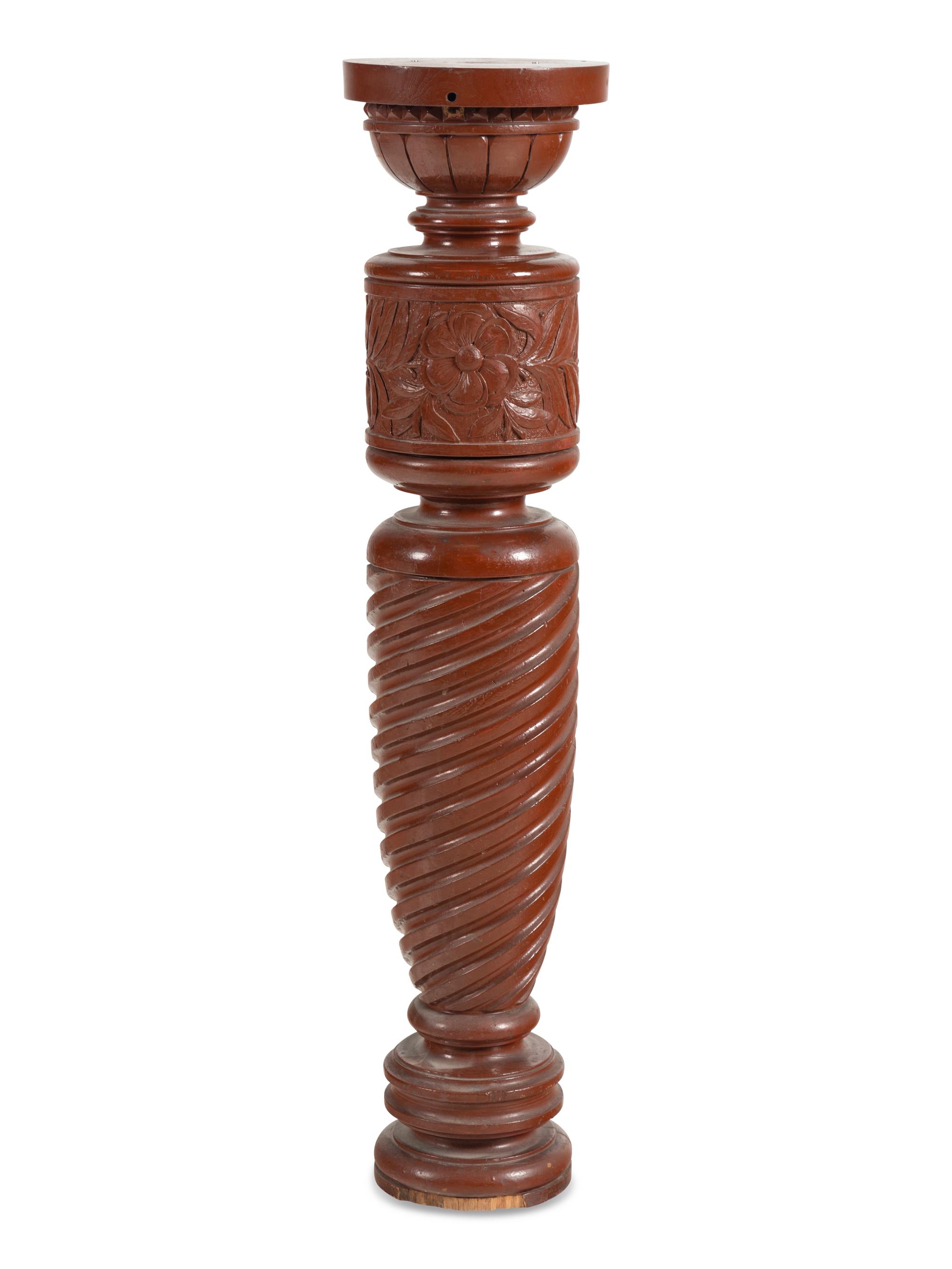 A South Asian Carved and Red-Painted Wood Pedestal