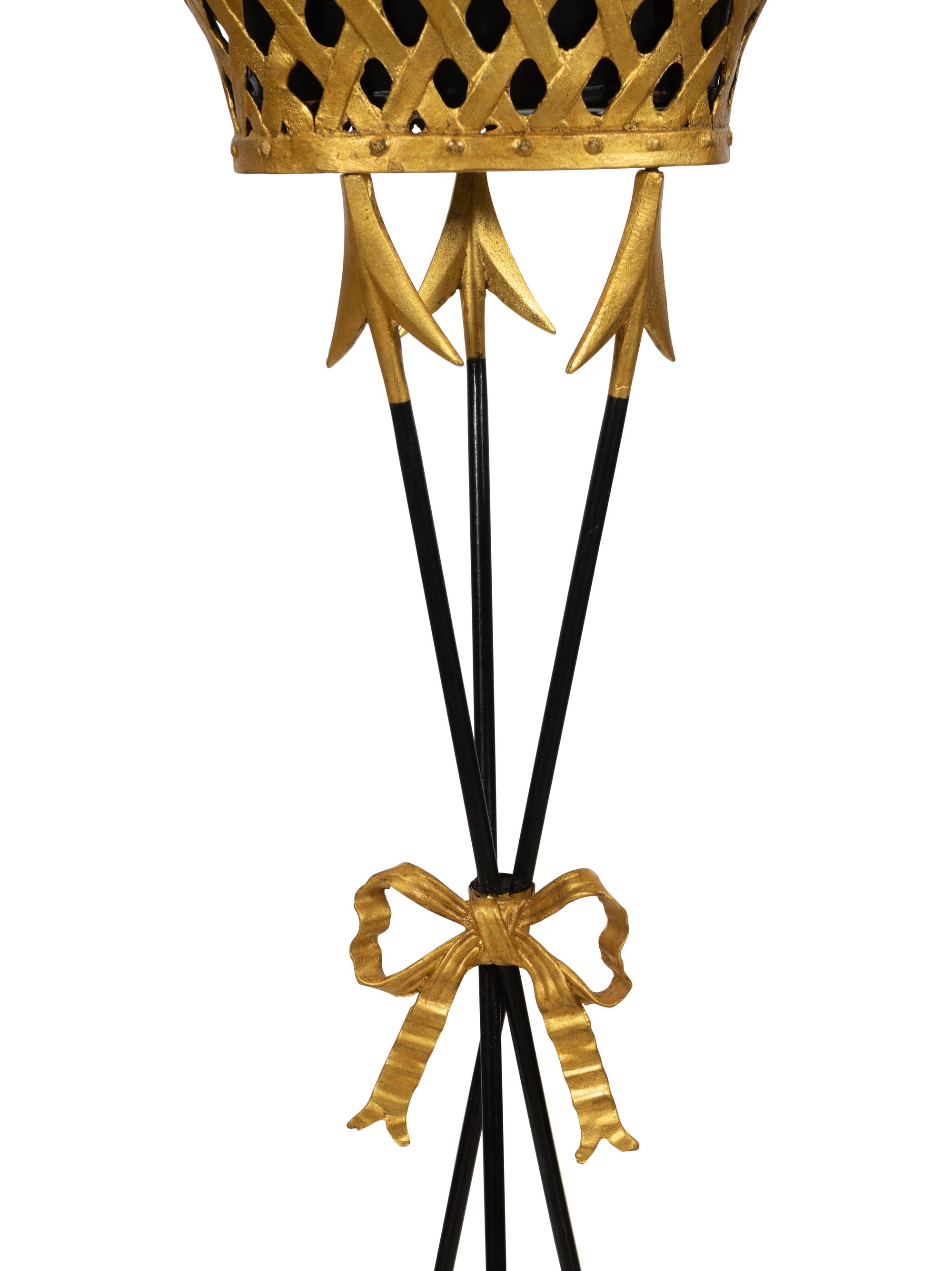 A Pair of Empire Style Black-Painted and Parcel Gilt Metal Jardinieres