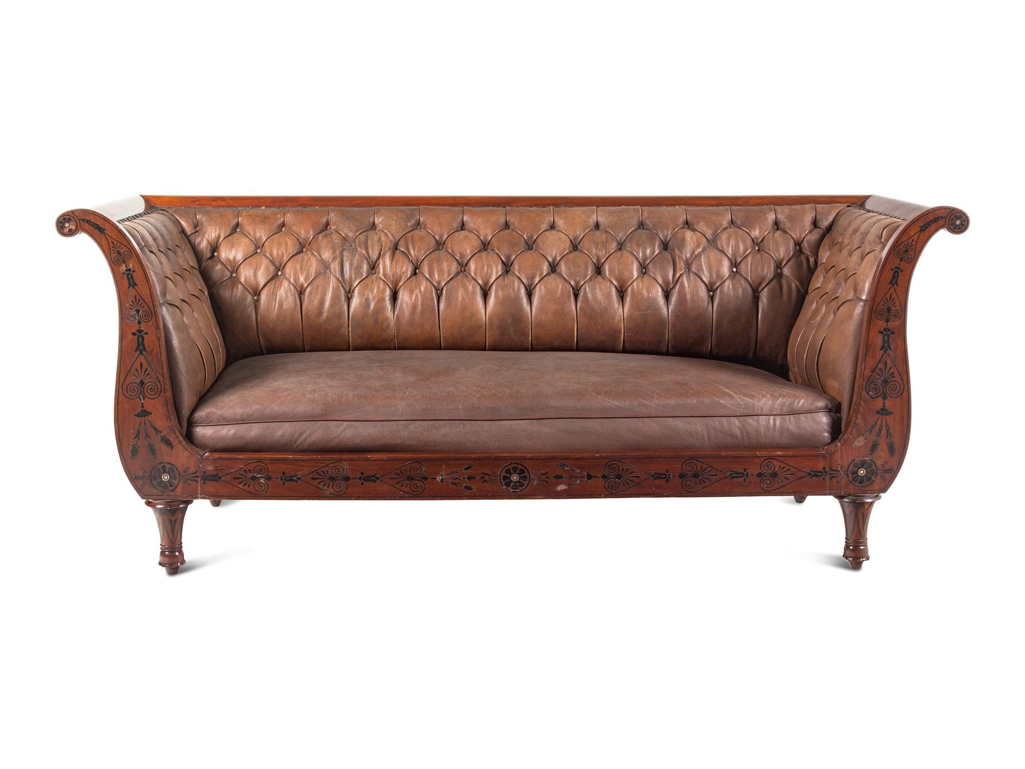A Late Regency Mahogany and Ebony-Inlaid Sofa