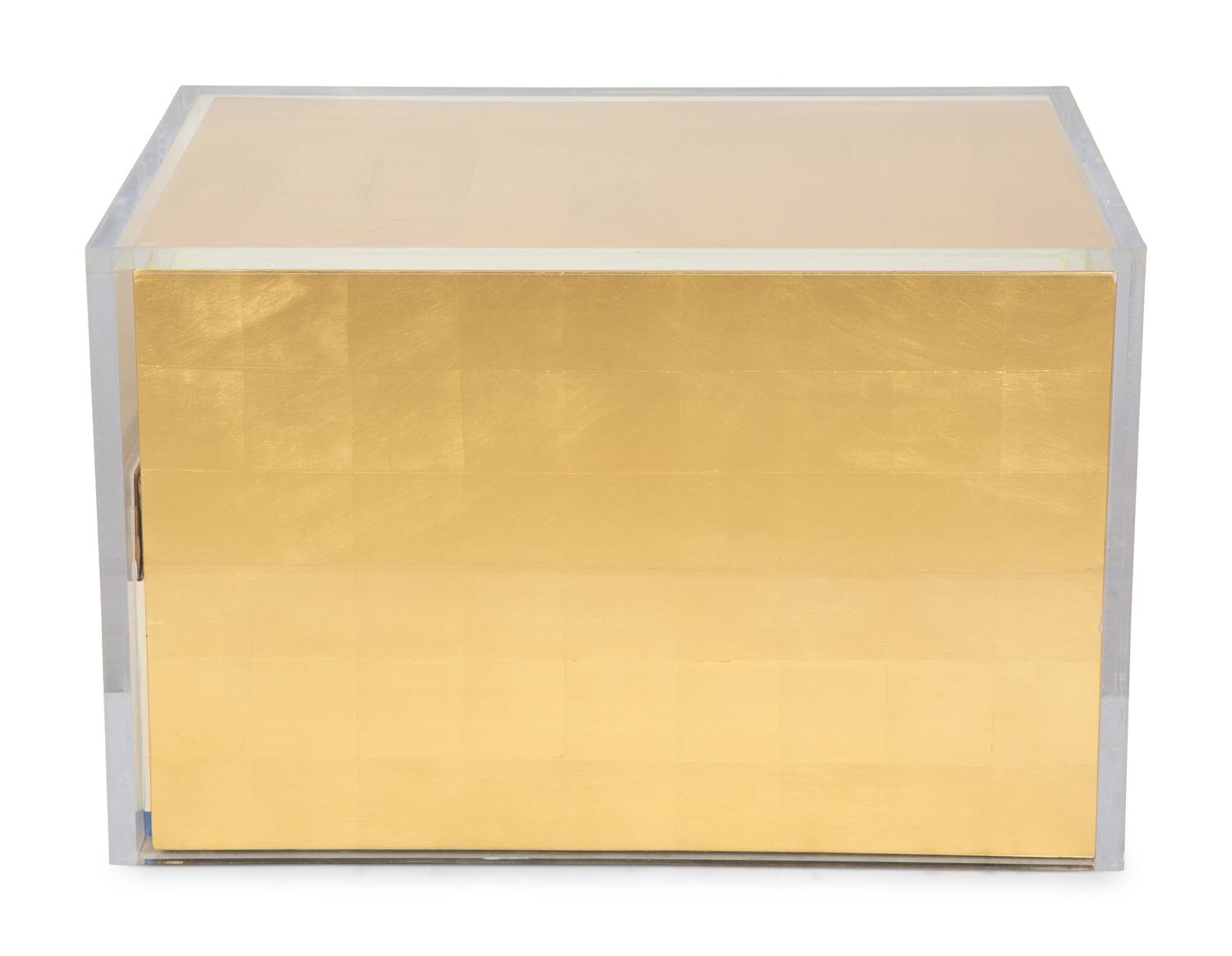 A Contemporary Lucite Enclosed Gold Leafed Rectangular Pedestal — 20th/21st Century