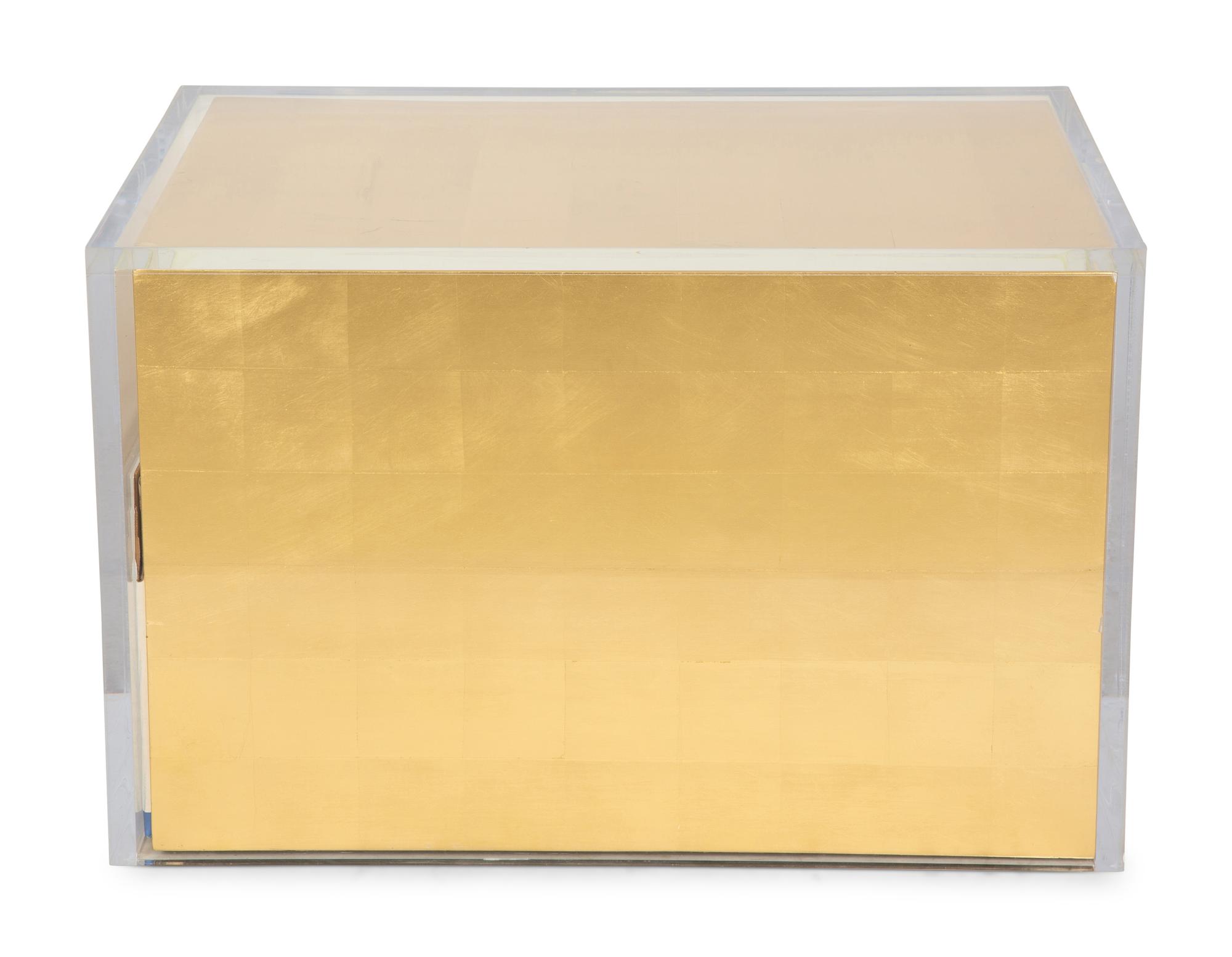 A Contemporary Lucite Enclosed Gold Leafed Rectangular Pedestal — 20th/21st Century