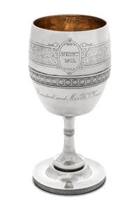An American Silver Presidential Goblet, Tiffany & Co., New York, NY, Circa 1875, of baluster form with bright cut Aesthetic decorated b