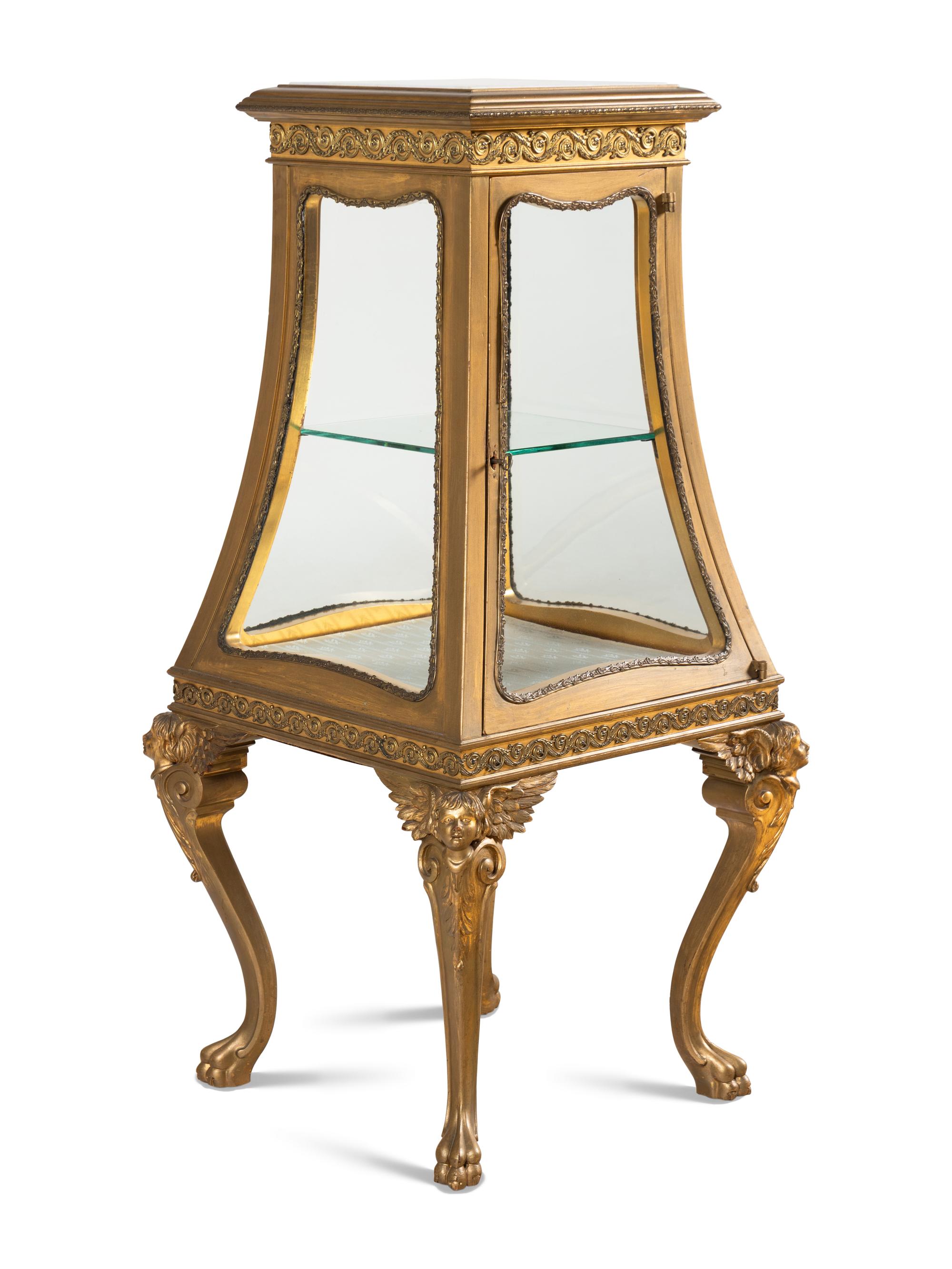 A French Neoclassical Style Giltwood and Marble Top Vitrine