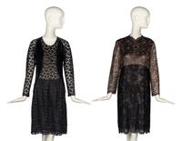 Two Geoffrey Beene Metallic Lace Dresses
