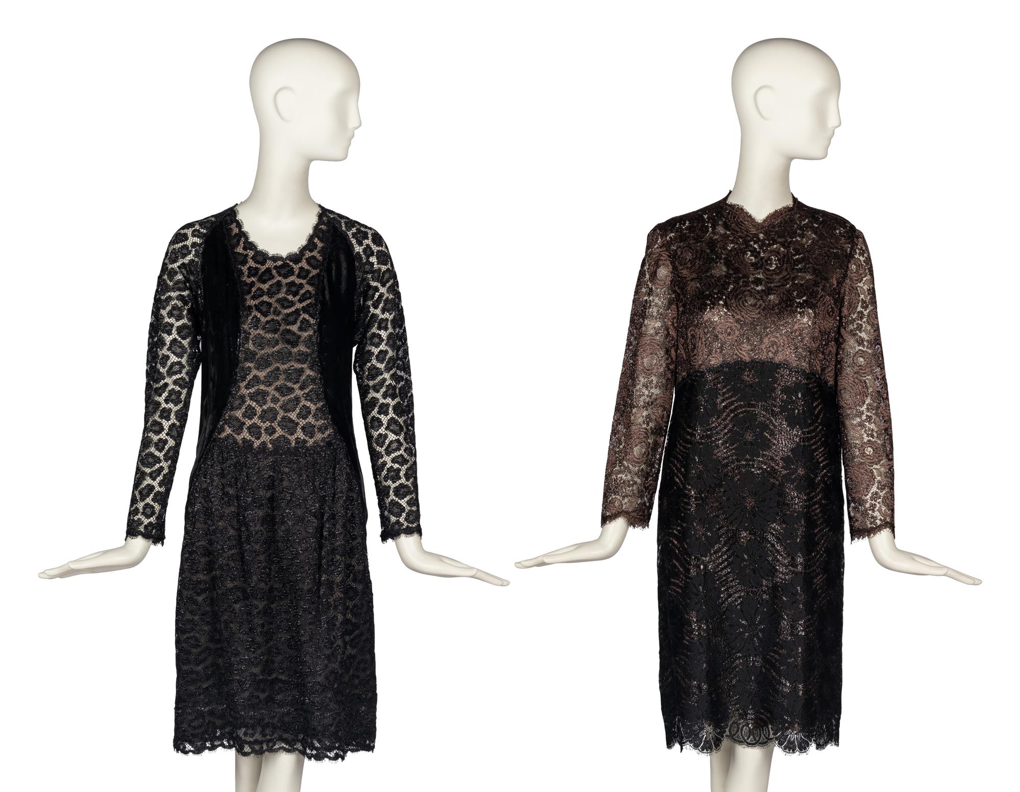 Two Geoffrey Beene Metallic Lace Dresses