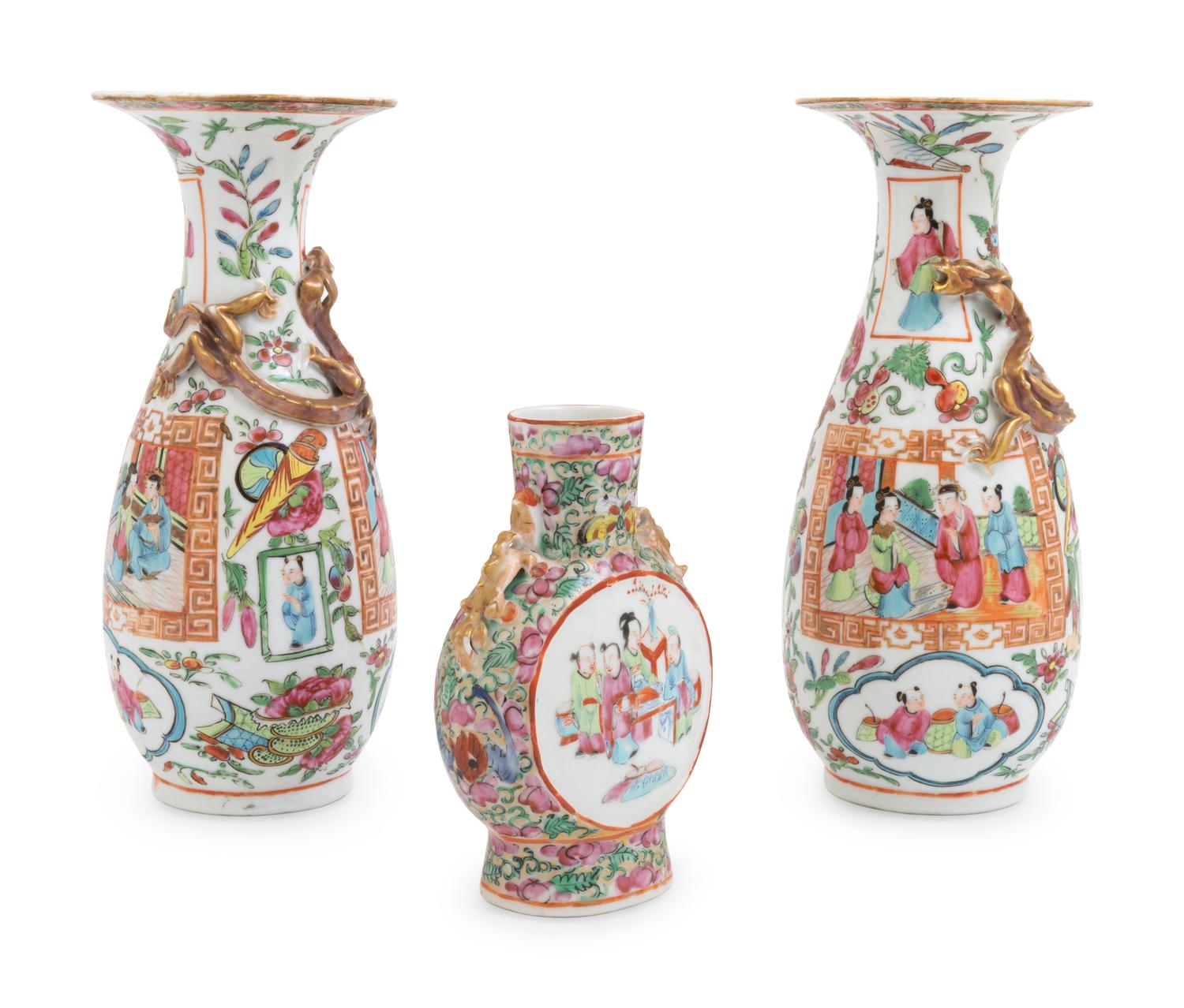 Three Chinese Export Rose Medallion Porcelain Vases