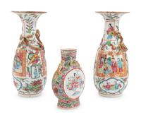 Three Chinese Export Rose Medallion Porcelain Vases