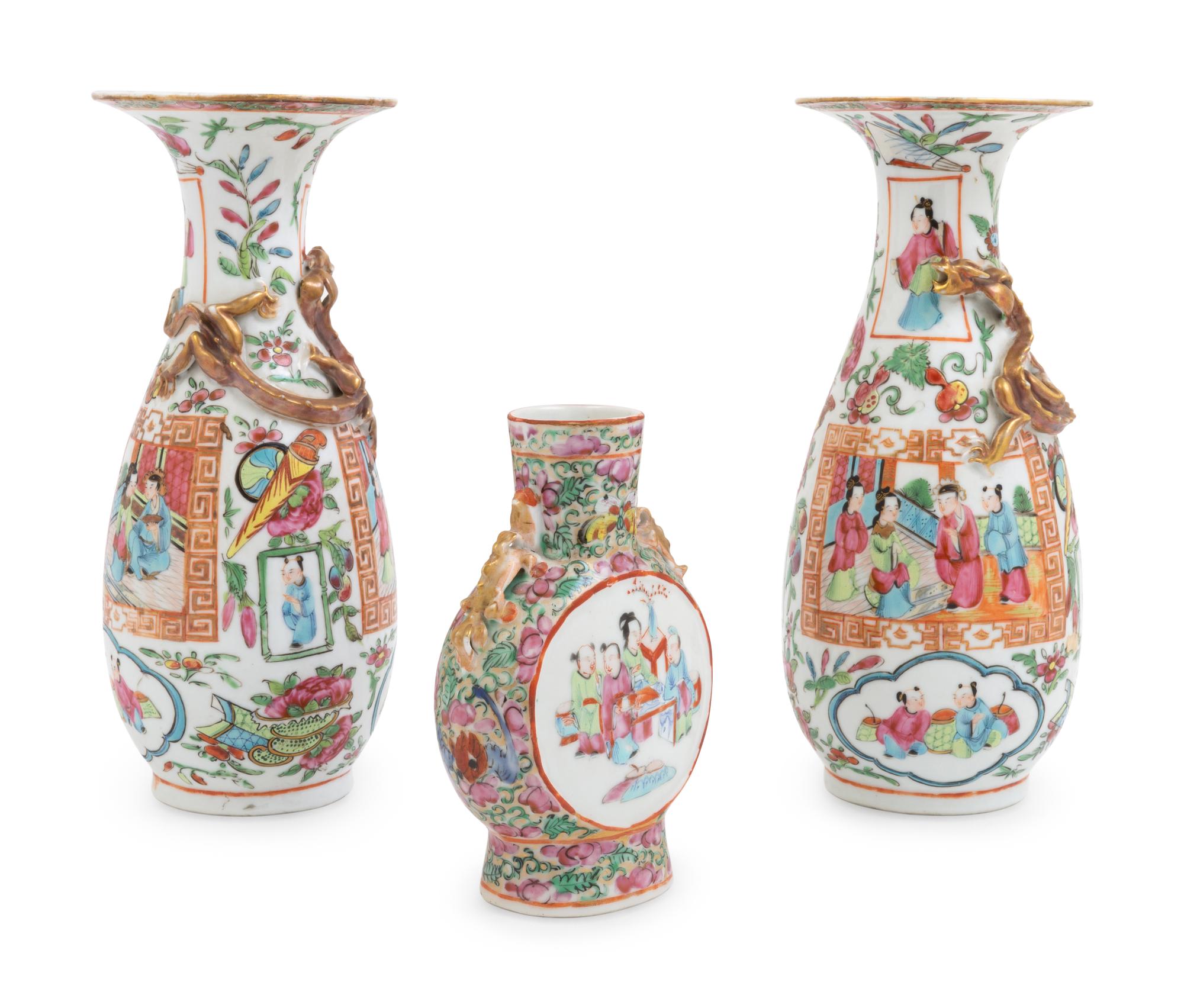 Three Chinese Export Rose Medallion Porcelain Vases
