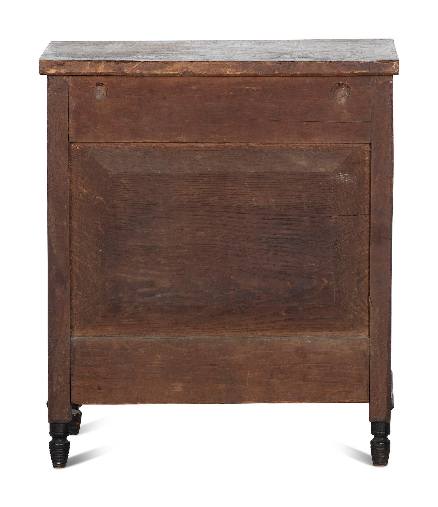 A Late Federal Parcel Ebonized Walnut Diminutive Child's Chest of Drawers