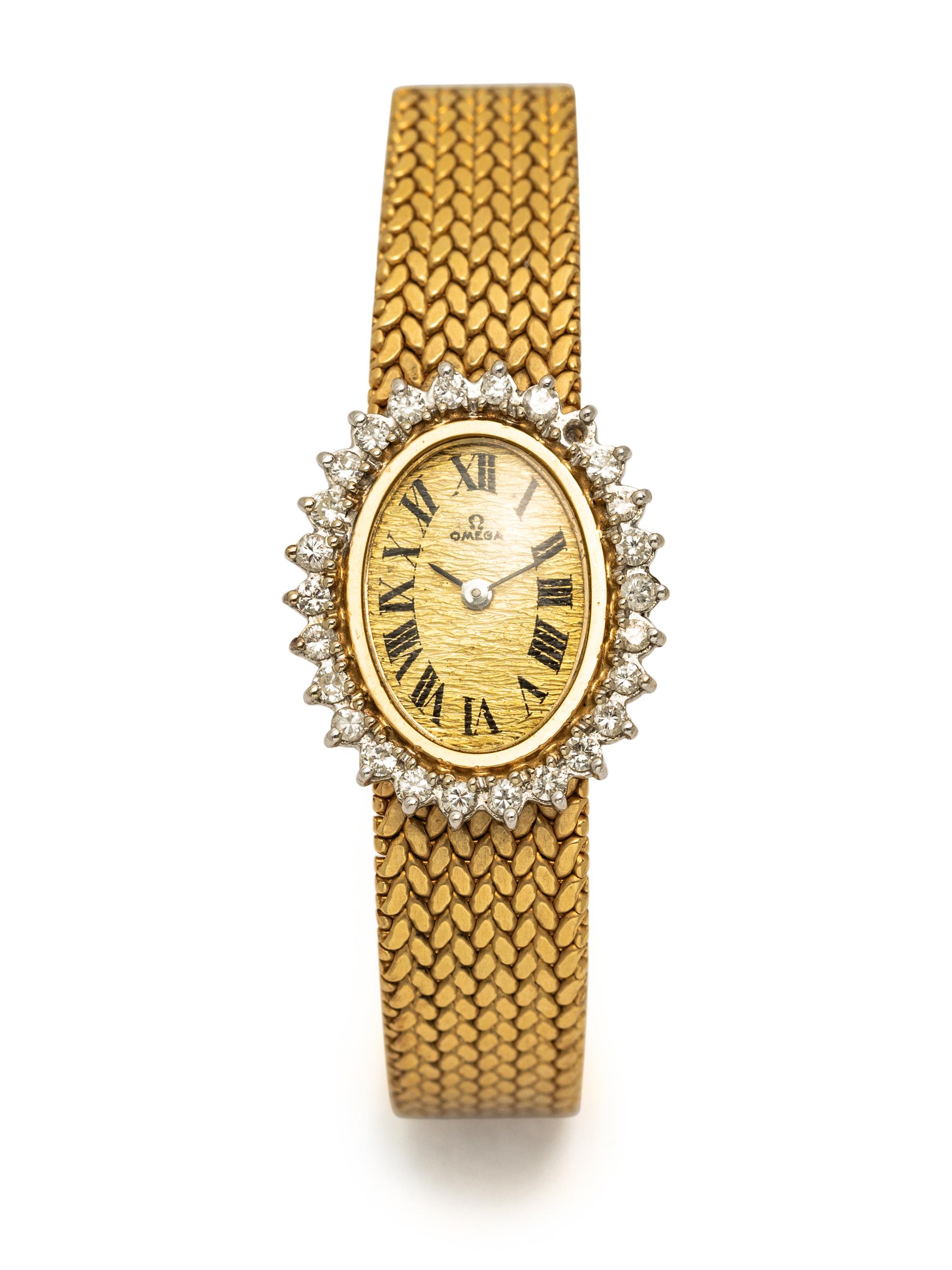 OMEGA, 14K YELLOW GOLD AND DIAMOND WATCH