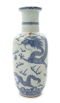A Chinese Blue and White Porcelain Vase Height 17 3/4 inches. — 19TH CENTURY
