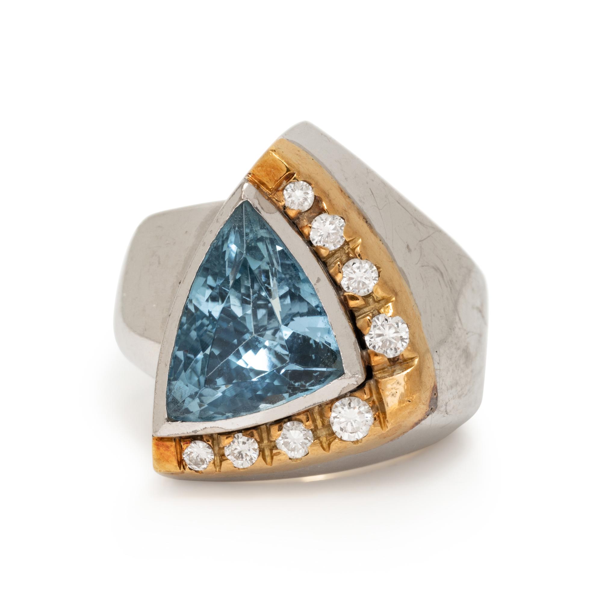 AQUAMARINE AND DIAMOND RING
